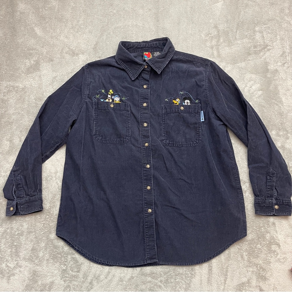 Vintage Mickey Unlimited Corduroy Button Shirt Mickey Mouse Disney 90s 16W
